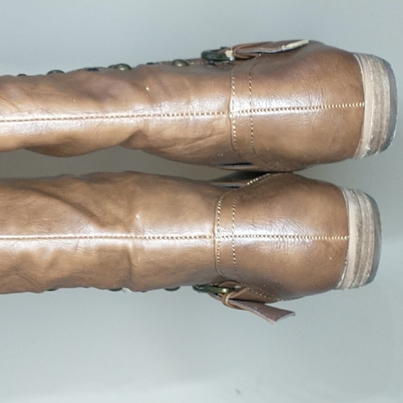 Not rated "mockingbird" tan/brown faux leather knee high studded boots - Picture 9 of 11